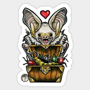 Bat with His Bug Treasure - Black Outlined Version Sticker